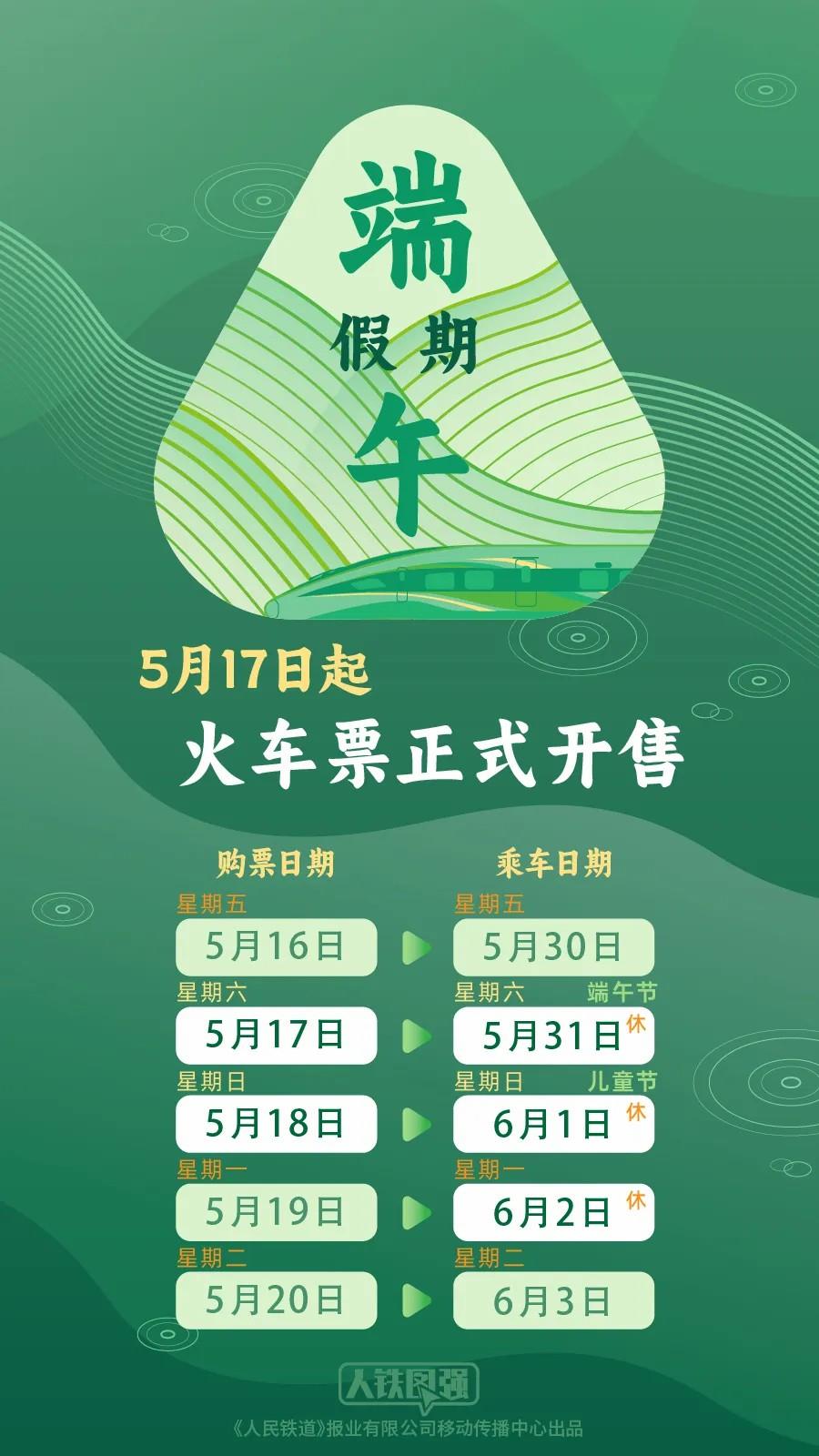 端午假期购票日历发布，今日可购买5月29日火车票  第1张