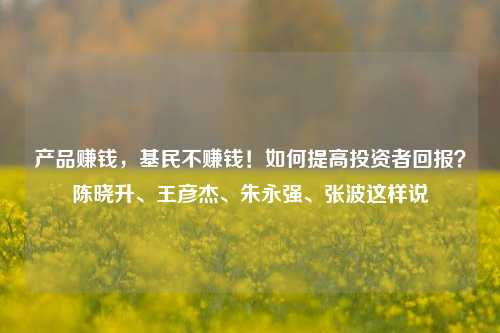 产品赚钱，基民不赚钱！如何提高投资者回报？陈晓升、王彦杰、朱永强	、张波这样说  第1张