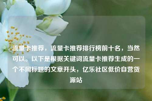 流量卡推荐，流量卡推荐排行榜前十名	，当然可以。以下是根据关键词流量卡推荐生成的一个不同标题的文章开头，亿乐社区低价自营货源站  第1张
