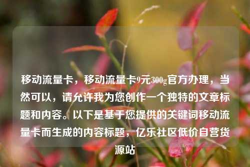 移动流量卡，移动流量卡9元300g官方办理	，当然可以，请允许我为您创作一个独特的文章标题和内容。以下是基于您提供的关键词移动流量卡而生成的内容标题，亿乐社区低价自营货源站  第1张